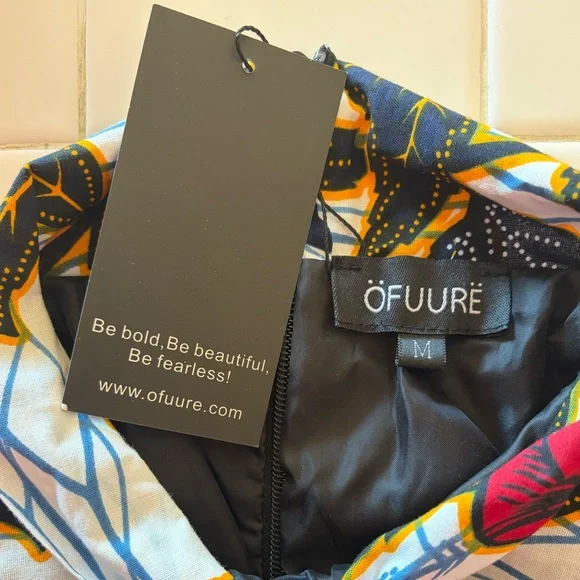 Floral African Print Long Sleeve Dress by Ofuure. Side Pockets, back Zip. Size M - Picture 11 of 13